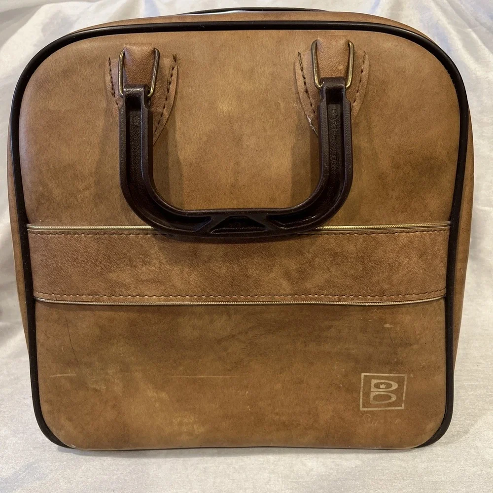 Vintage Brunswick Supreme Bowling Ball Bag W/ Rack‎ Brown Zipper Shoe Storage